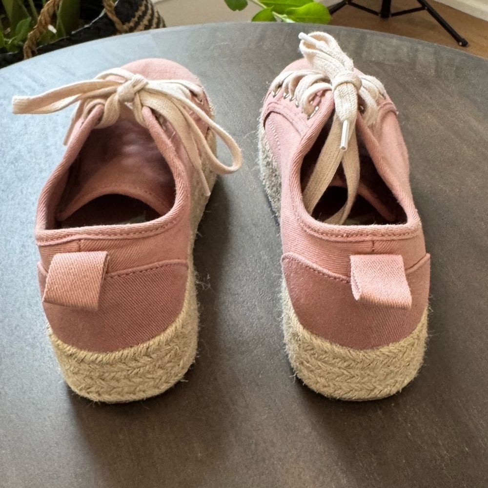 Zara Girls Pink Canvas Jute Platform Espadrille - Size 32 (US 1) - Like New - Picture 6 of 8